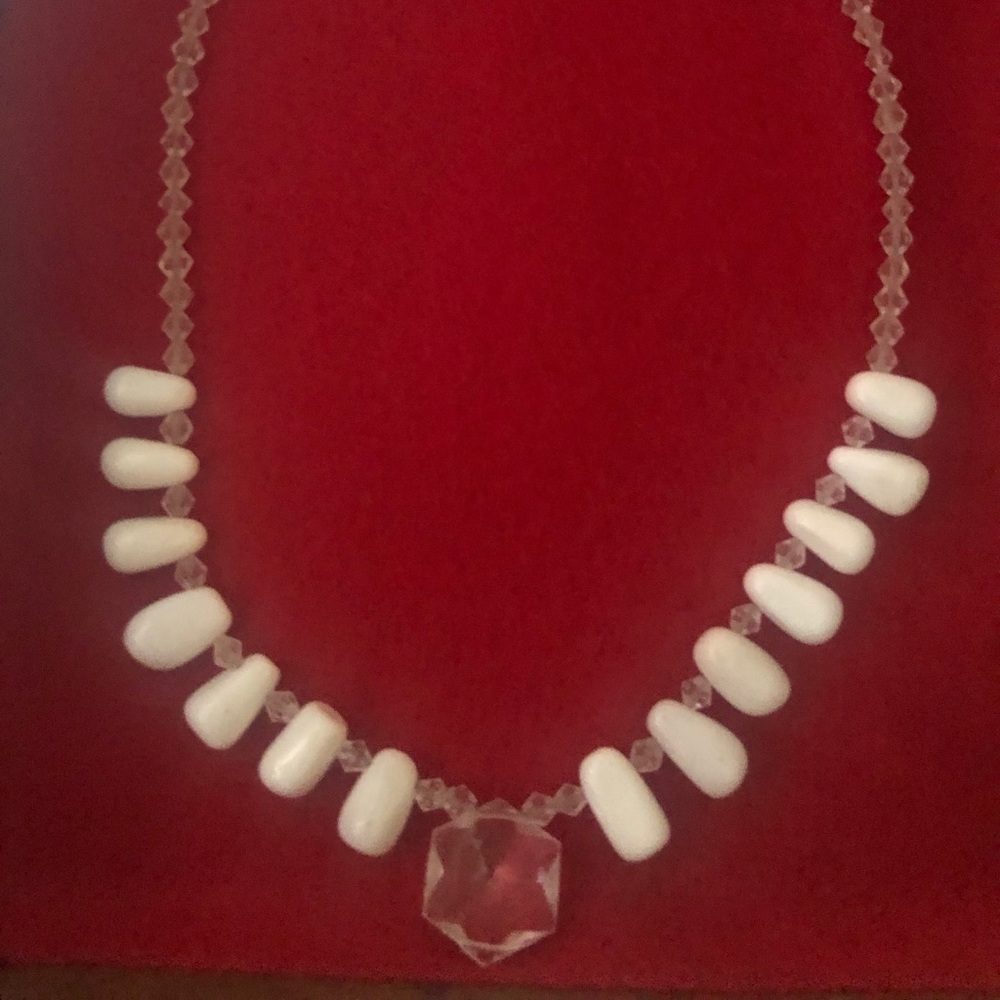 Clear and white crystal necklace